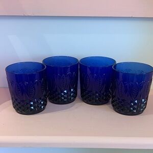Avon Blue Sapphire Lowball Cobalt Glasses Vintage Arcoroc France Set of 4